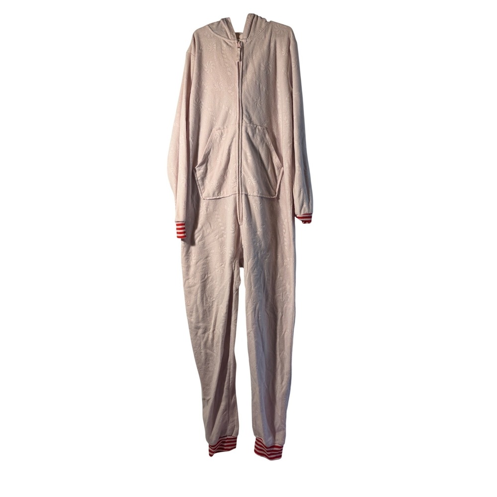 Cat Jack Girls Pajamas One Piece Fleece Hooded‎ Sleepwear XL 14 Pink Candy Cane
